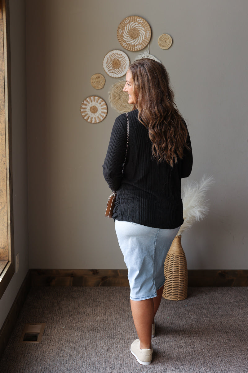 Shop Iowa Black Ribbed Open Front Comfort Cardigan with Pockets Black Ribbed Open Front Comfort Cardigan with Pockets
