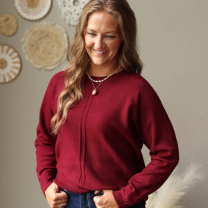 Shop Iowa Cozy Burgundy Front Seam Crewneck Sweater – Soft & Versatile Knit Cozy Burgundy Front Seam Crewneck Sweater – Soft & Versatile Knit