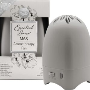 Essential Breeze Max Aromatherapy Fan – Upgraded Dry Diffuser for Essential Oils or EVA Inserts – Battery or USB Powered – 30-Day Scent – No Water – for Desk, Travel, or Car – Linen