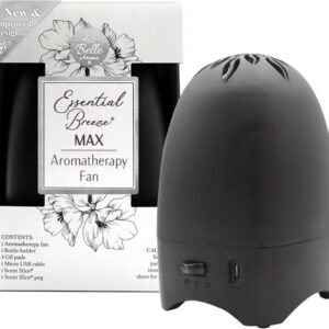 Essential Breeze Max Aromatherapy Fan – Upgraded Dry Diffuser for Essential Oils or EVA Inserts – Battery or USB Powered – 30-Day Scent – No Water – for Desk, Travel, or Car – Slate