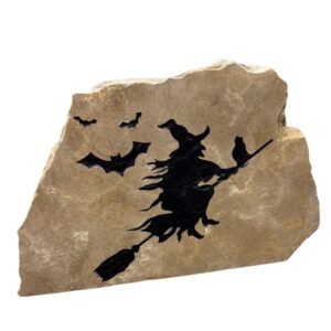 Halloween Witch on Broom Engraved Stone