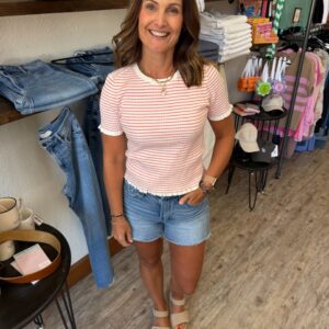 Vivian Stripe Ribbed Ruffle Top