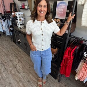 Emery Off White Short Sleeve Crochet Cardi