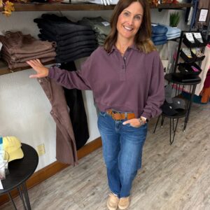 Shop Iowa Stormi Washed Button Front Collared Sweatshirt Stormi Washed Button Front Collared Sweatshirt