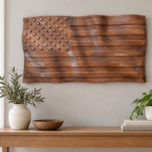 Large Wood 3D carved Flag